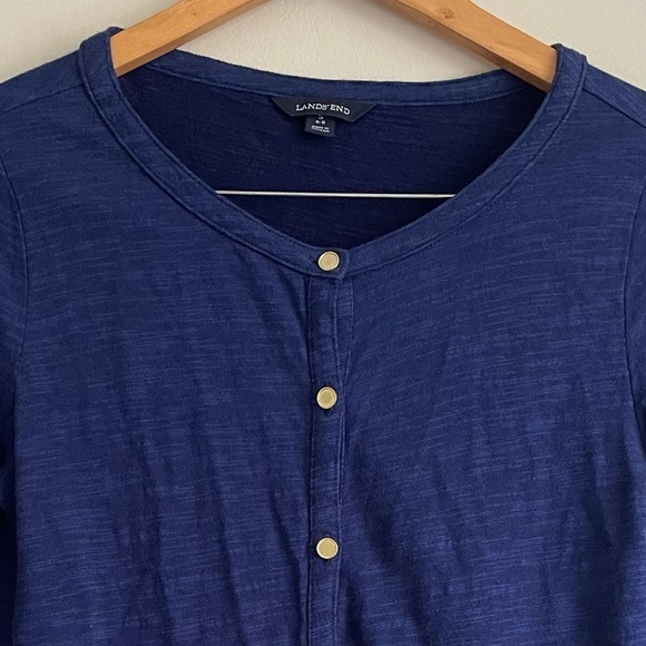Lands End Womens Blue Gold Button Front Knit Cardigan Long Sleeve Small 6-8 - Picture 3 of 6